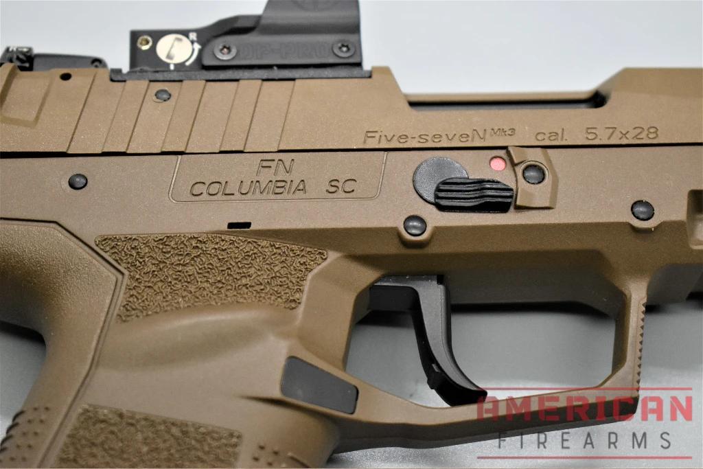 FN Five-seveN Controls. The mag release is reversible, but the safety is ambi.
