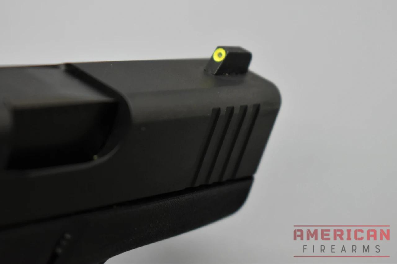 The front sight -- again -- standard issue plastic. Functional but not terribly exciting.