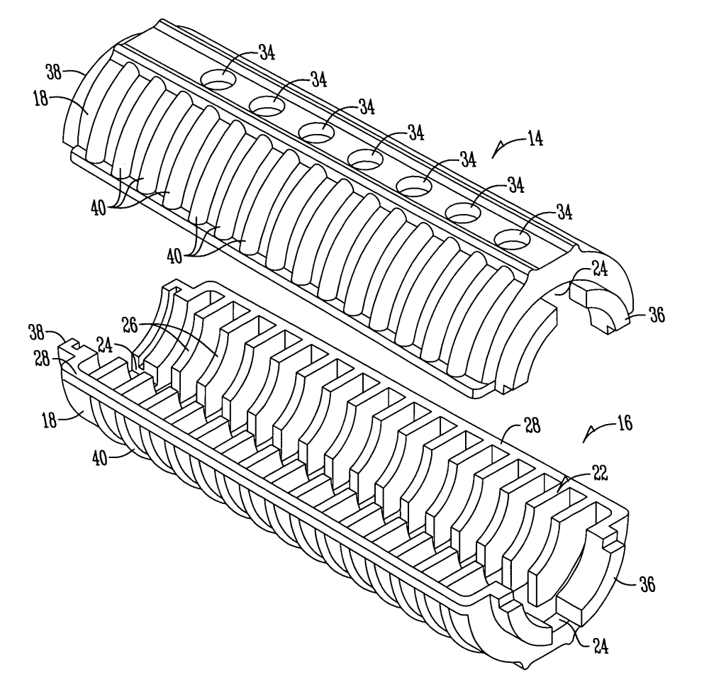 A classic finned two-piece carbine handguard assembly