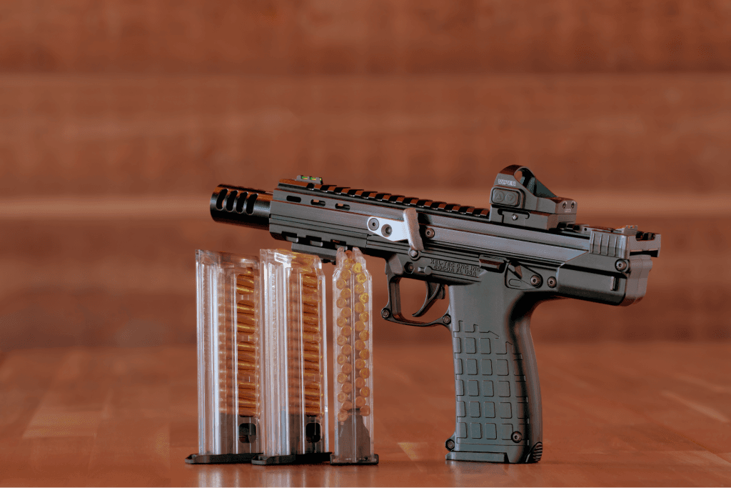 The CP33 and its unique -- dare we say "quad-stack? -- 33-round magazines.