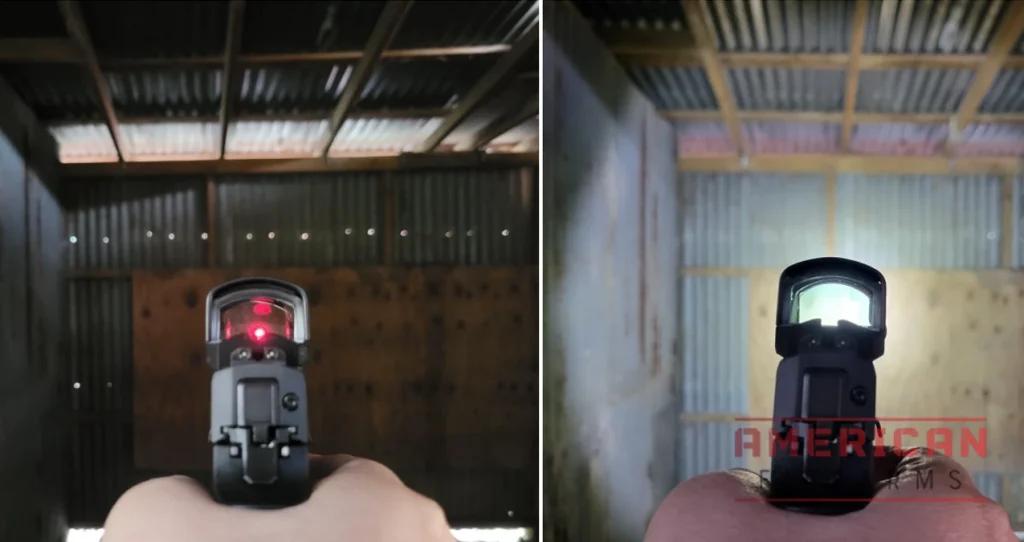 In testing the Romeo2 in dark conditions the dot was still very usable, although paired with a pistol light you certainly get bloom-out.