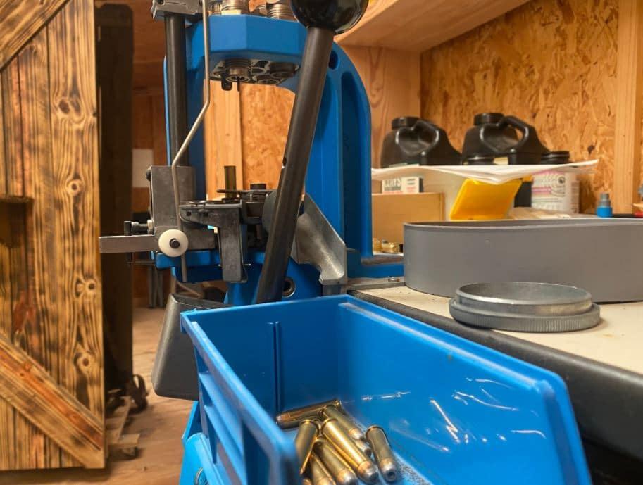 single stage reloading press in action