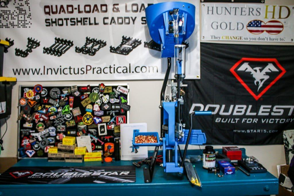My at-home reloading set-up includes a Dillon XL750 (and a load of patches.)