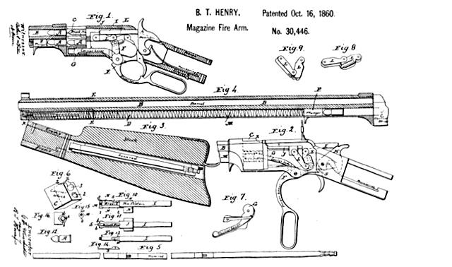 Henry Rifle's Patent Drawing - The predecessor of the Winchester rifle