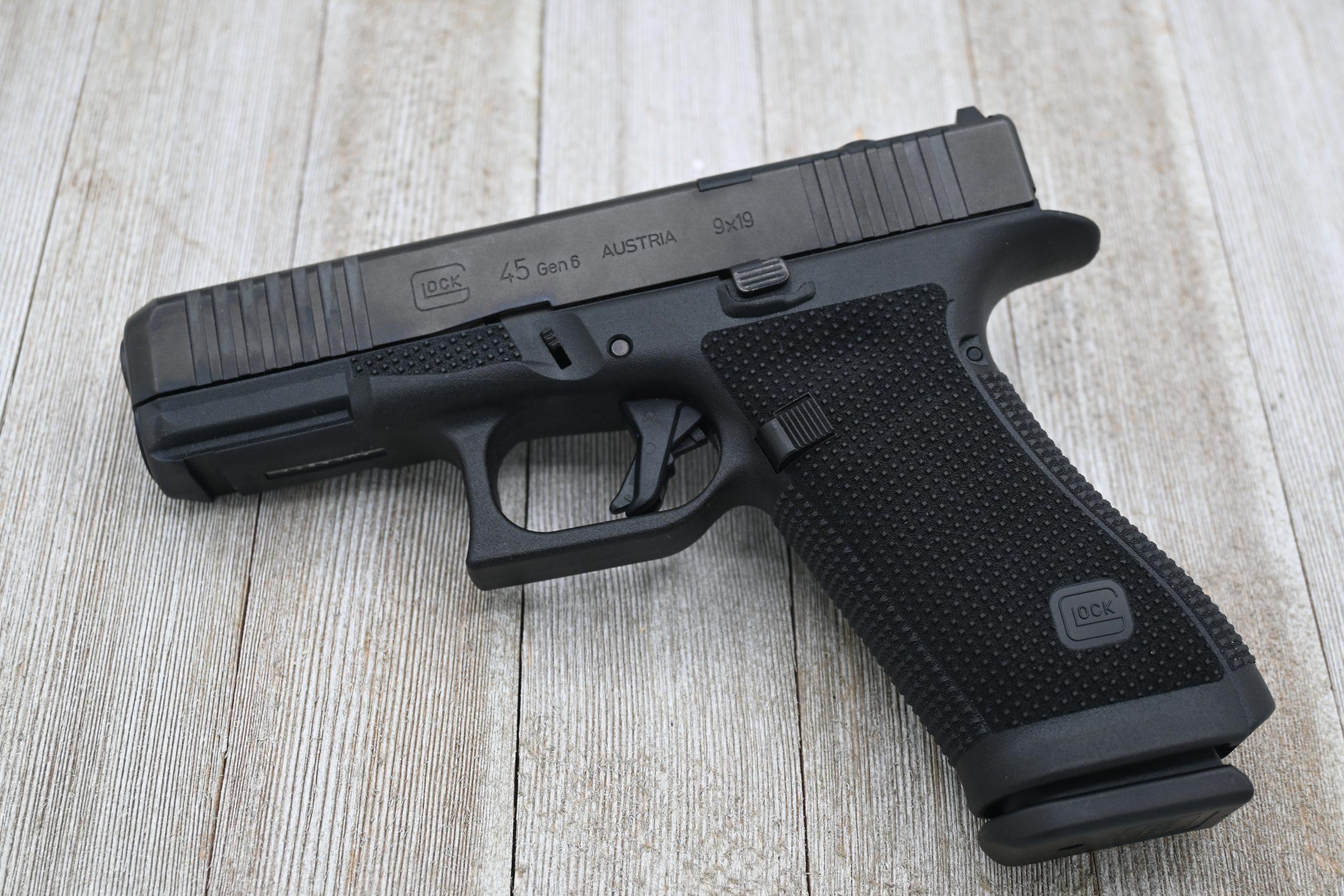 The G45 packs all the Gen 6 goodies into one package -- new RTF-6 grip texture, deeper trigger guard undercut, integrated beavertail, and flat-faced trigger.