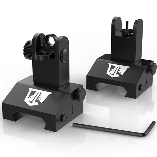 OZARK ARMAMENT Flip Up Iron Sights - BUIS Flip Up Sights Rail Mounted - Front and Rear Sight Set
