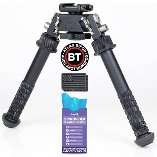 Accu-Shot Atlas Bipod BT10 V8 Standard Two Screw Clamp Plus USA Flag Patch and Jestik Microfiber Cleaning Cloth