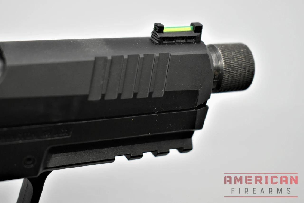 The P322's fiber optic front and rear sights include green and red strips that can be swapped out by the user without special tools.