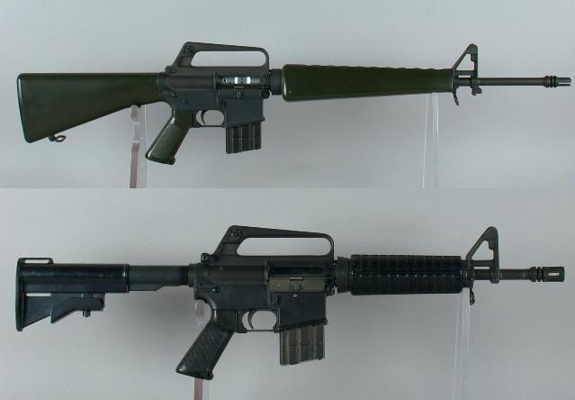 A direct comparison between the AR-15 and the M4 (Air Force version of the XM177). The M4 offered much more modularity.