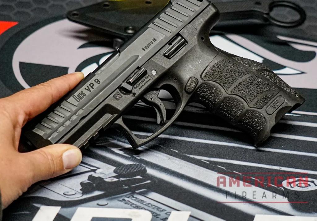 HK VP9-B has ambi controls -- with the "B" variant including the push button mag release.