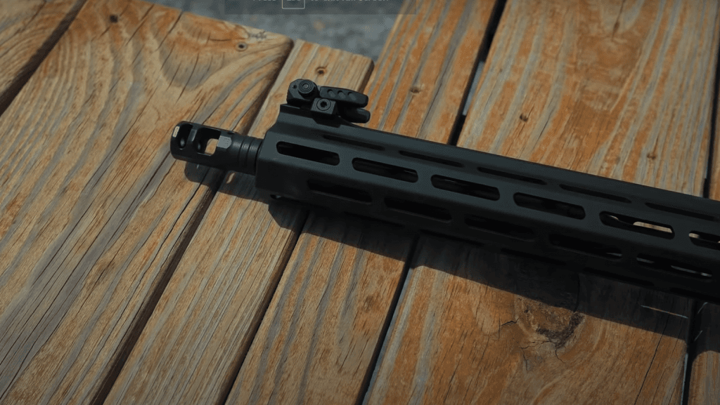 The 15-inch handguard runs almost the full length of the 16-inch barrel, and features a smooth top, eliminating the rail of previous versions (no gloves needed!) but keeping all the M-LOK mounting slots & Springfields proprietary 2-part muzzle brake.