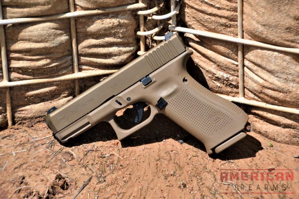 The G19x blends a standard-sized Model 17 grip with the more compact Model 19 slide and barrel for a Austrian take on a hybrid pistol or "mullet" concept. Party in the back indeed.