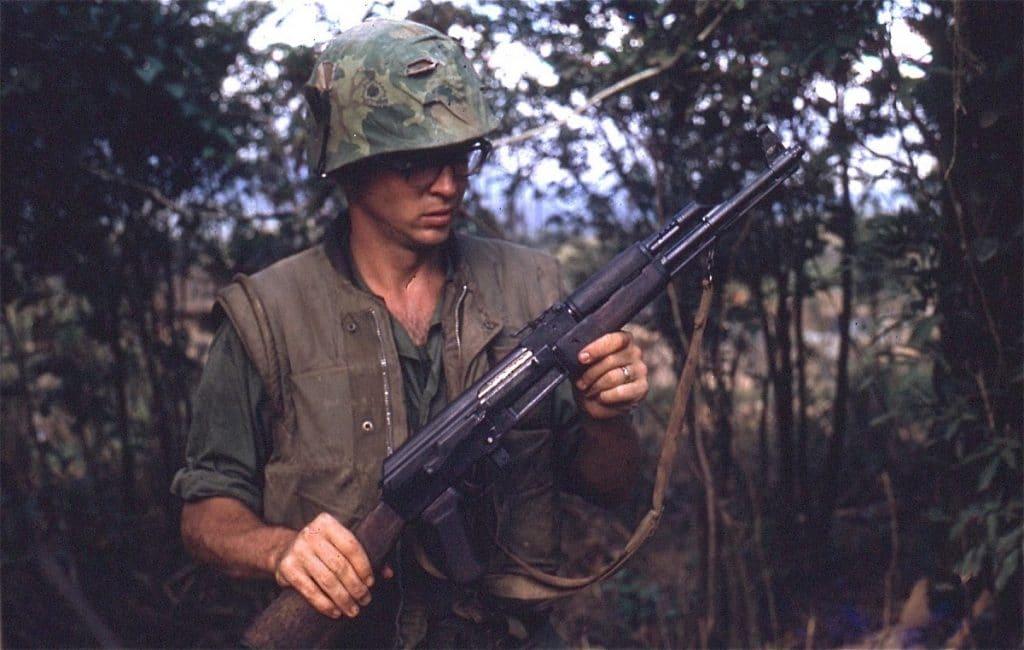2d Lt. Robert Drieslein with a captured early Type 2 AK-47 in Vietnam, 1968