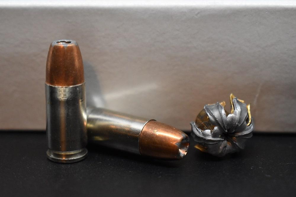 A hollow point 9mm round in its final form
