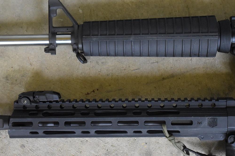 Fixed, two-piece handguard (top) vs free-floating (bottom).