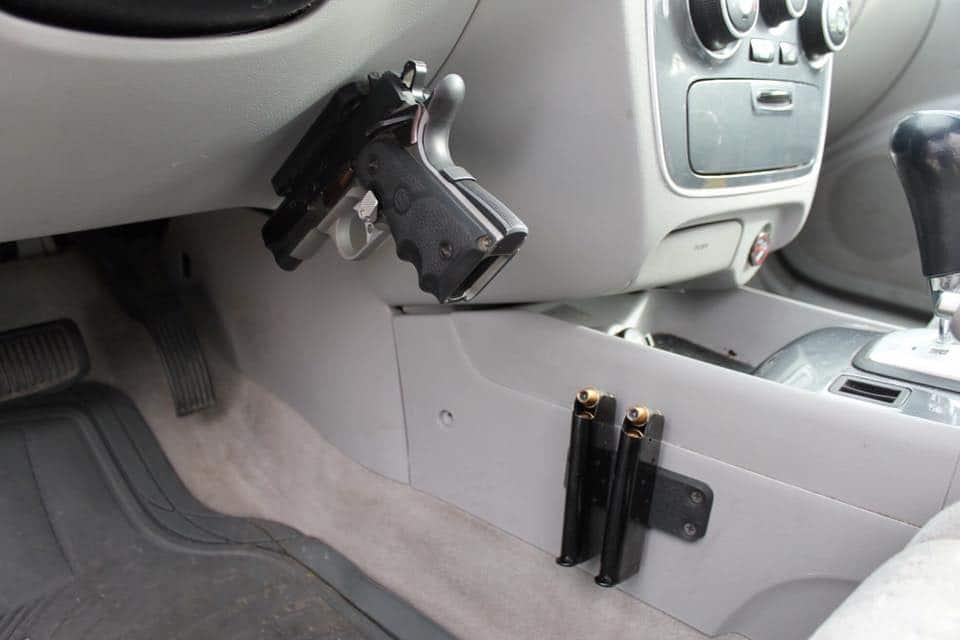Flat magnets give you options for using multiple locations in a vehicle for a fiream, magazines, and other accessories.
