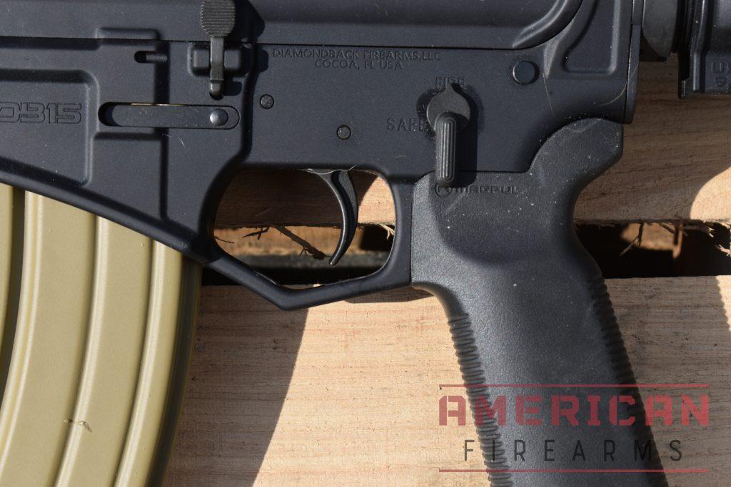 The DB15's controls are straightforward and the deep recess in the grip helps with trigger control.