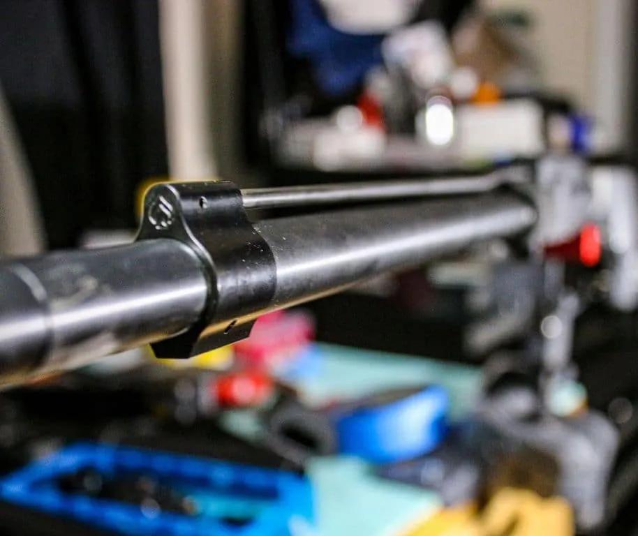 Barrel and gas system in place on an AR barrel.