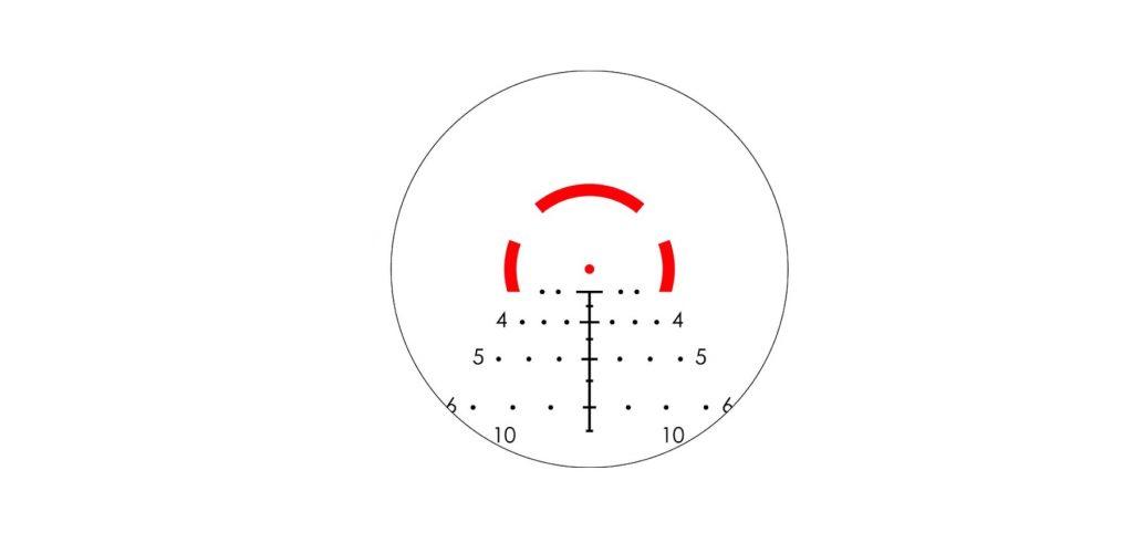 The BDC3 reticle features holdovers for ranges out to 650 yards and a broken circle and dot for close-range targets.