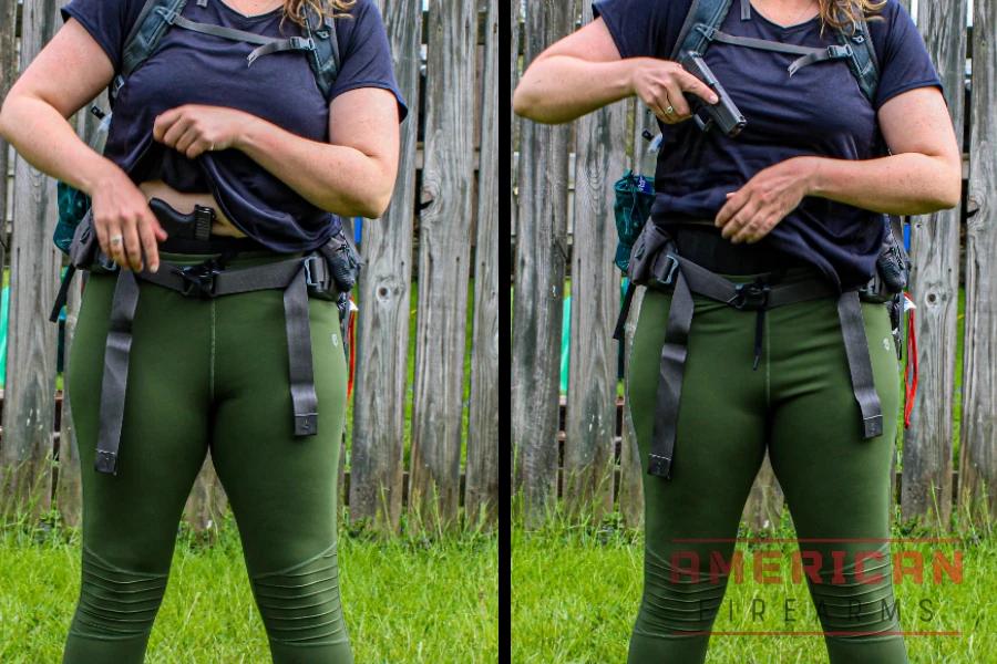 The Modular Belly Band is unbelievably secure for a belly band, thanks to the use of an integrated Kydex holster and the way the band wraps back over the firearm.