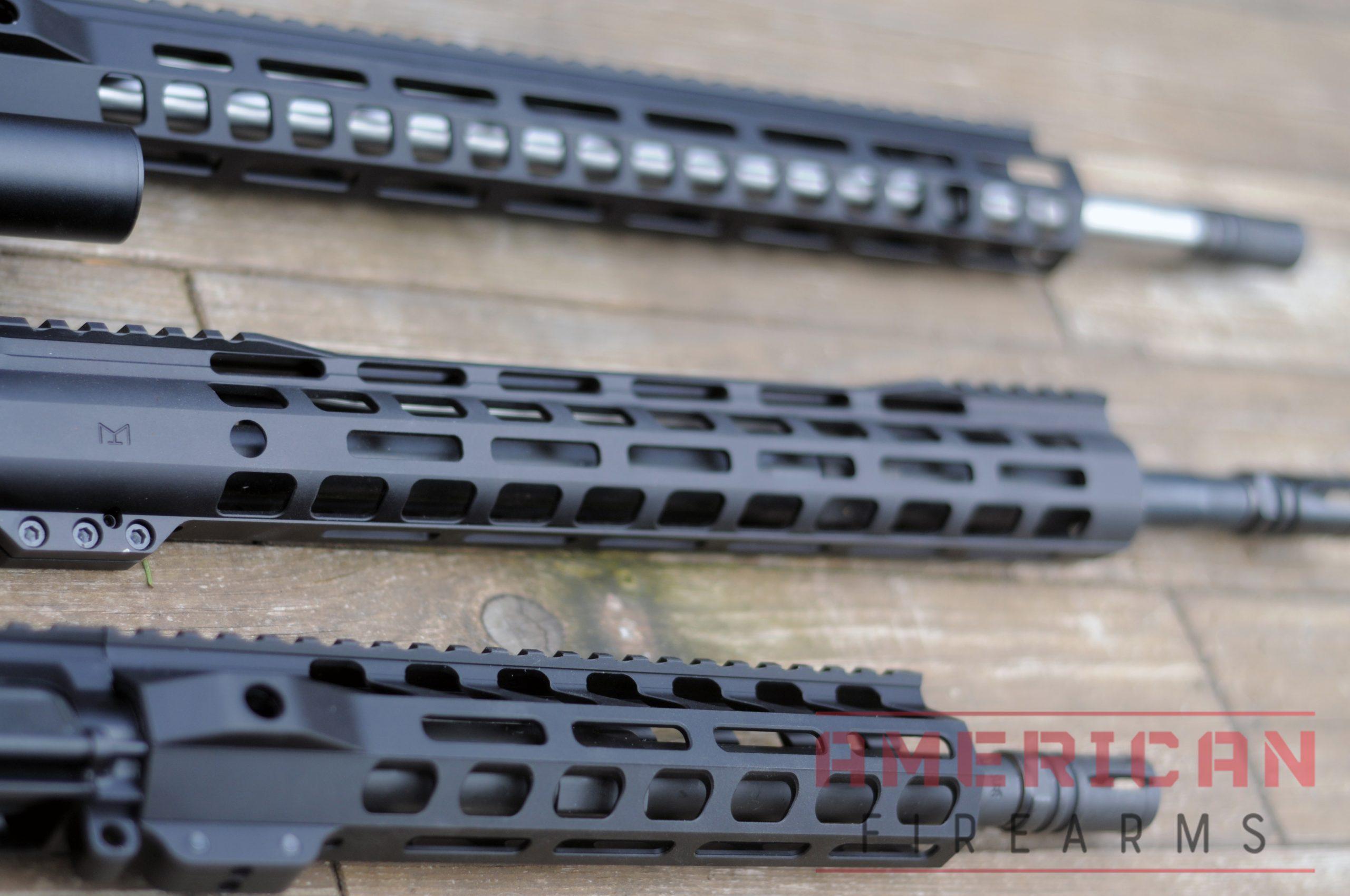 My PA-15 (center) included their free float 13.5" lightweight M-LOK upper, which I love, but they offer full top rail handguards as well, like on my pistol and Grendel uppers (top and bottom).