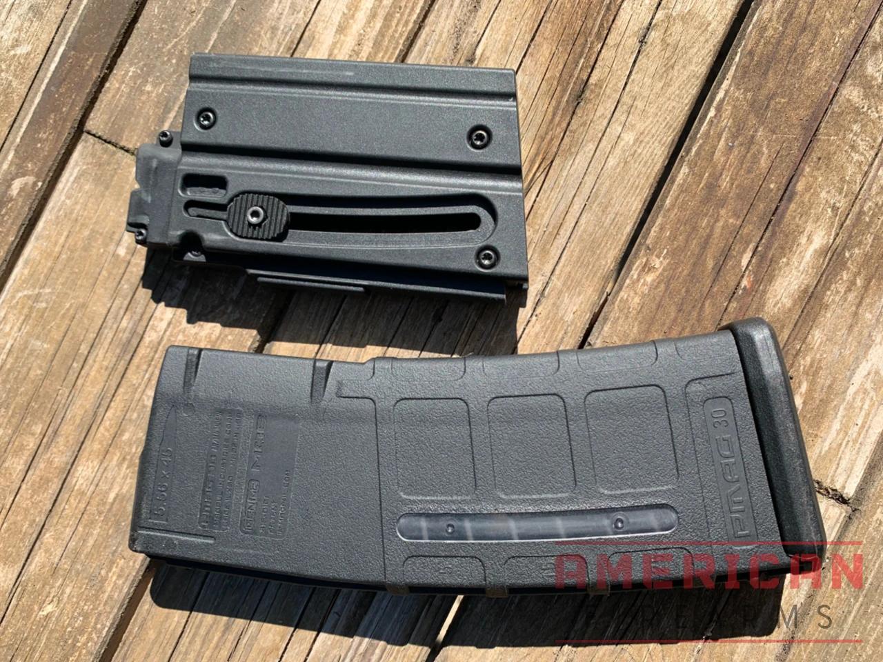 The HK416 mag (top), pictured here next to a PMAG, is dimensionally similar to a standard AR mag.