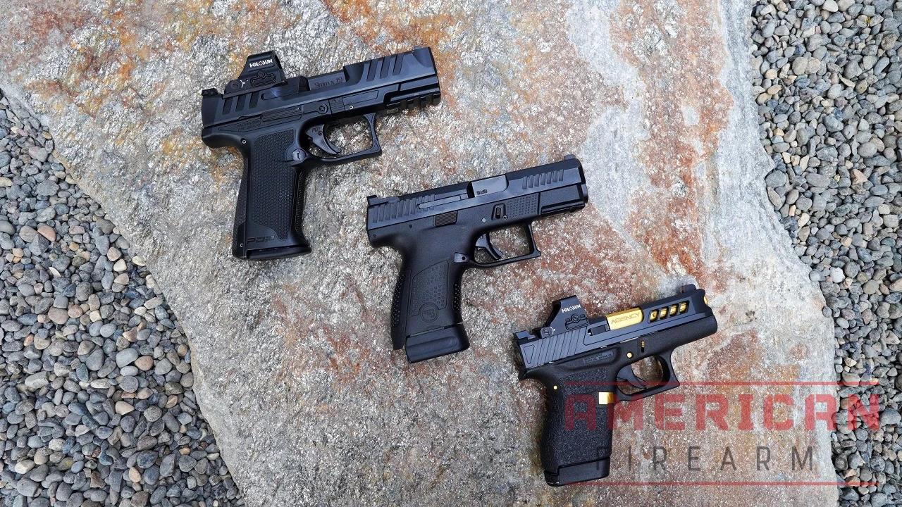 The CZ P10-S (center) compared to the PDP-F (top) and Glock 43 (bottom)