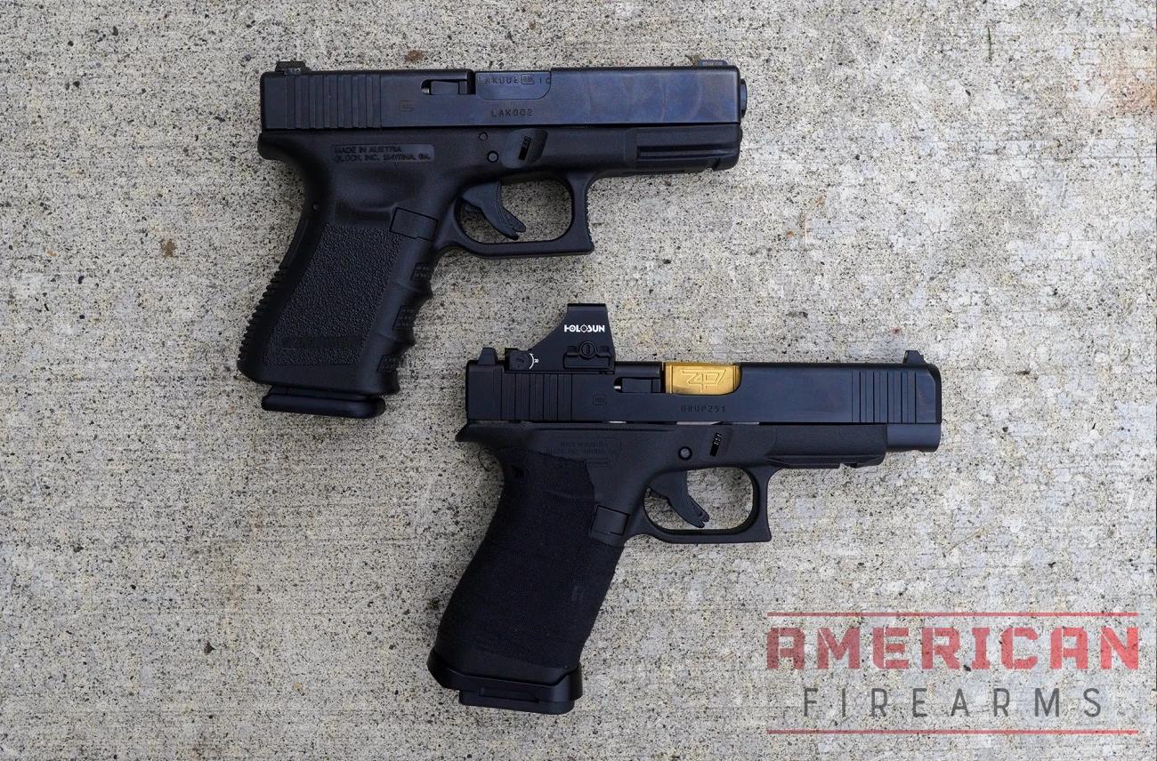 The Glock 19 (top) and it's slimmer cousin, the G48 (bottom)