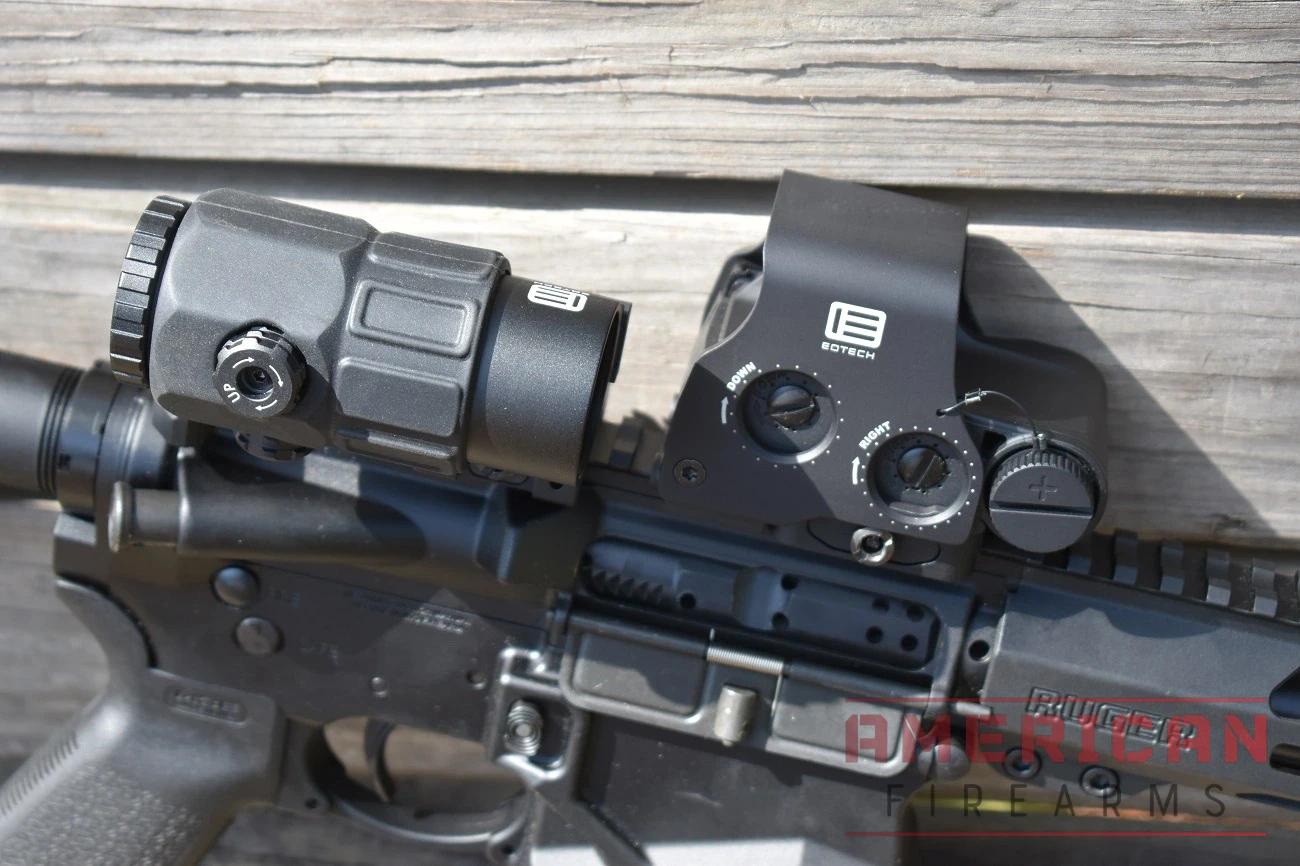 For more practical style shooting and shooting on-the-move drills, we switched up to an Eotech XPS backed up by the company's G33 3x flip-away Magnifier.