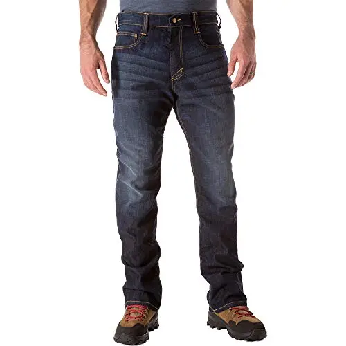 5.11 Tactical Men' Defender - Flex Jean - Straight, Dark Wash Indigo, 40x32
