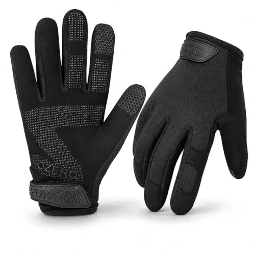 OZERO Work Gloves Men Women, Utility Mechanic Gloves, Black, L, 1 Pair | Synthetic Leather Silicone Palm, EN388 Tested, Breathable Flex Fit, Hook-and-Loop Cuff, Utility Garden Gloves for Yardwork
