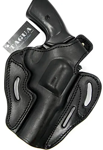 Premium Deluxe Right Hand OWB Thumb Break Belt Holster in Black Leather for Ruger GP100 Revolver 4.2"