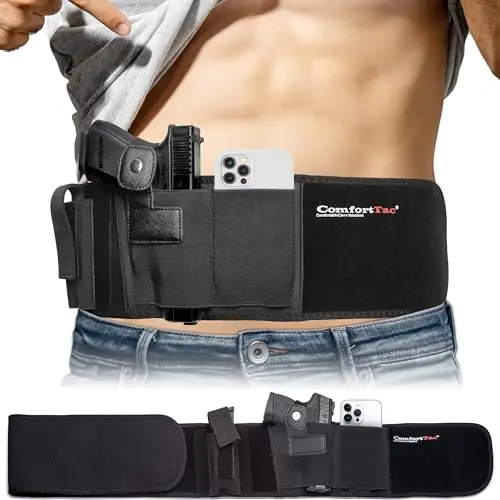 Belly Band Holster for Men and Women - Gun Holster by ComfortTac, Fits Smith and Wesson, Shield, Glock 19, 17, 42, 43, P238, Ruger LCP, and Similar Guns for Most Pistols and Revolvers