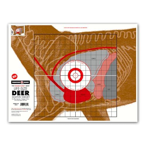 Thompson Target Life Size Deer Vital Organ Sight in Double Lung Shot - 19x25 Inch Paper Large Game Hunting & Shooting Targets - 5 Pack
